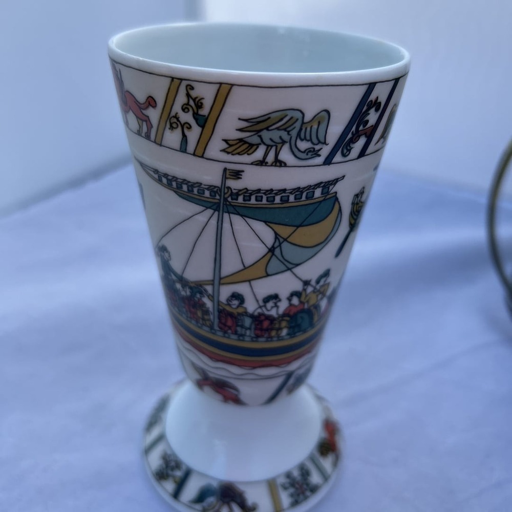 VINTAGE LIMOGES, FRANCE "CAPISSERIE DE BAYEUX" Tapestry Footed Vase or Goblet